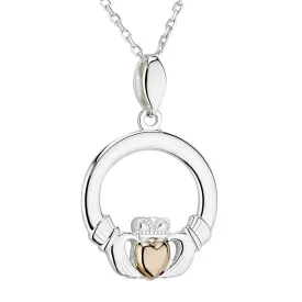 10K Gold and Silver Claddagh Necklace