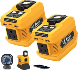 2 Pack 220W Power Inverter Compatible with Dewalt 20V Battery, DC 18V to AC 110V-120V Portable Power Generator, Inverter with 2 USB Ports 1 Type-C 1 AC Outlet, 400 Lumen Light