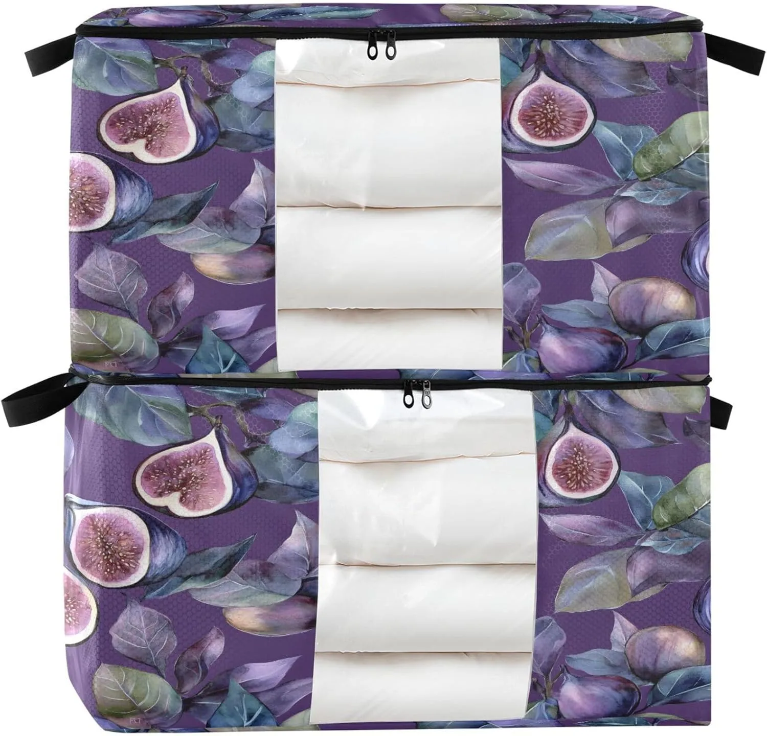 2 Pack Delicious Figs Clothes Storage, Foldable Blanket Storage Bags, Clear Window and Reinforced Handles, Closet and Organization for Clothing, Sweater, Comforter, Bedding, 60L