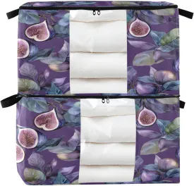 2 Pack Delicious Figs Clothes Storage, Foldable Blanket Storage Bags, Clear Window and Reinforced Handles, Closet and Organization for Clothing, Sweater, Comforter, Bedding, 60L