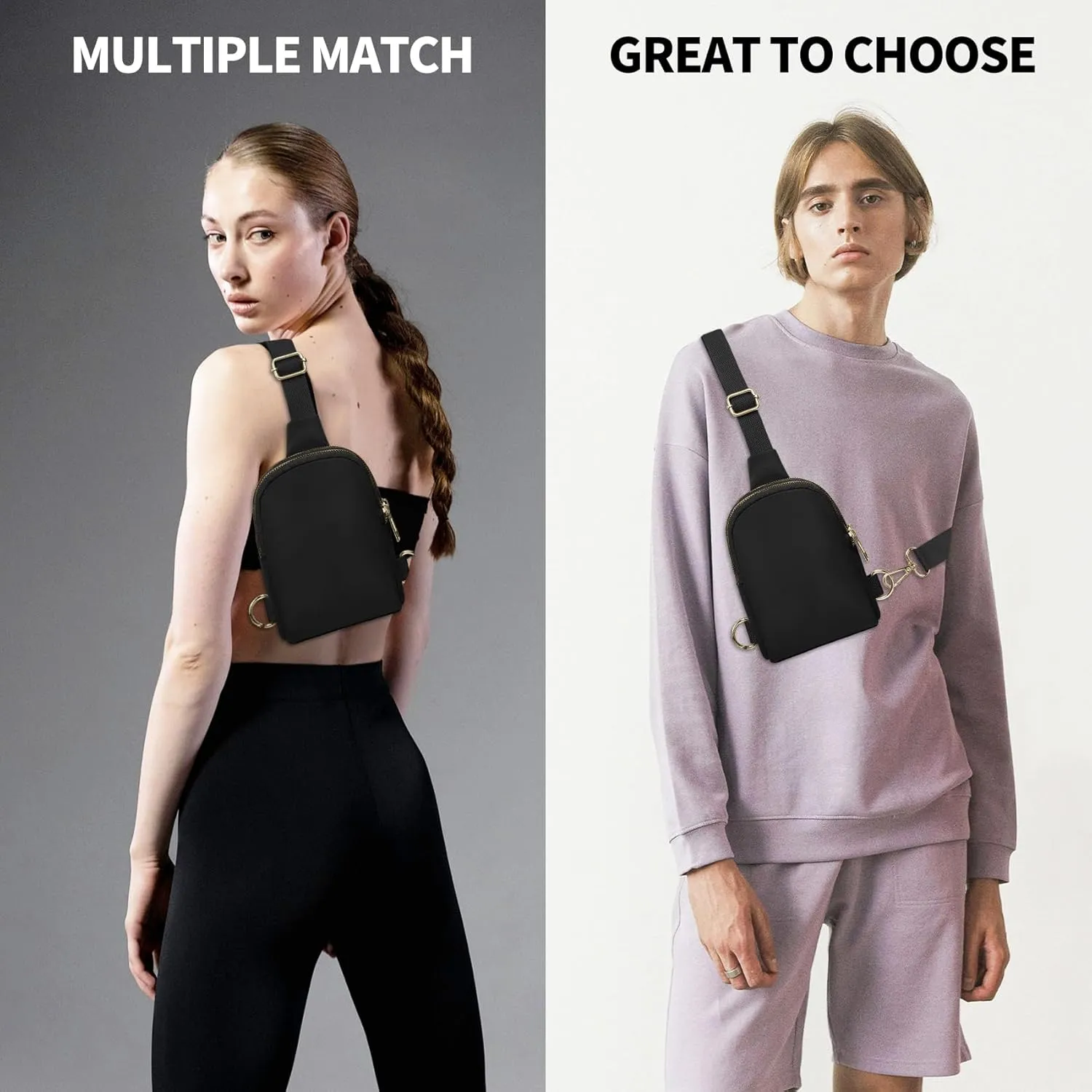 2-Zipper Crossbody Sling BagSling Chest Bag with Ajustable Strap Gift for Men and Women
