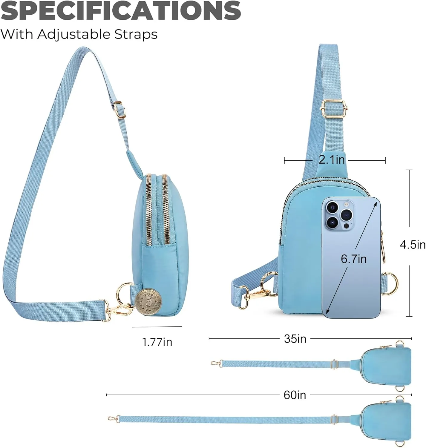 2-Zipper Crossbody Sling BagSling Chest Bag with Ajustable Strap Gift for Men and Women