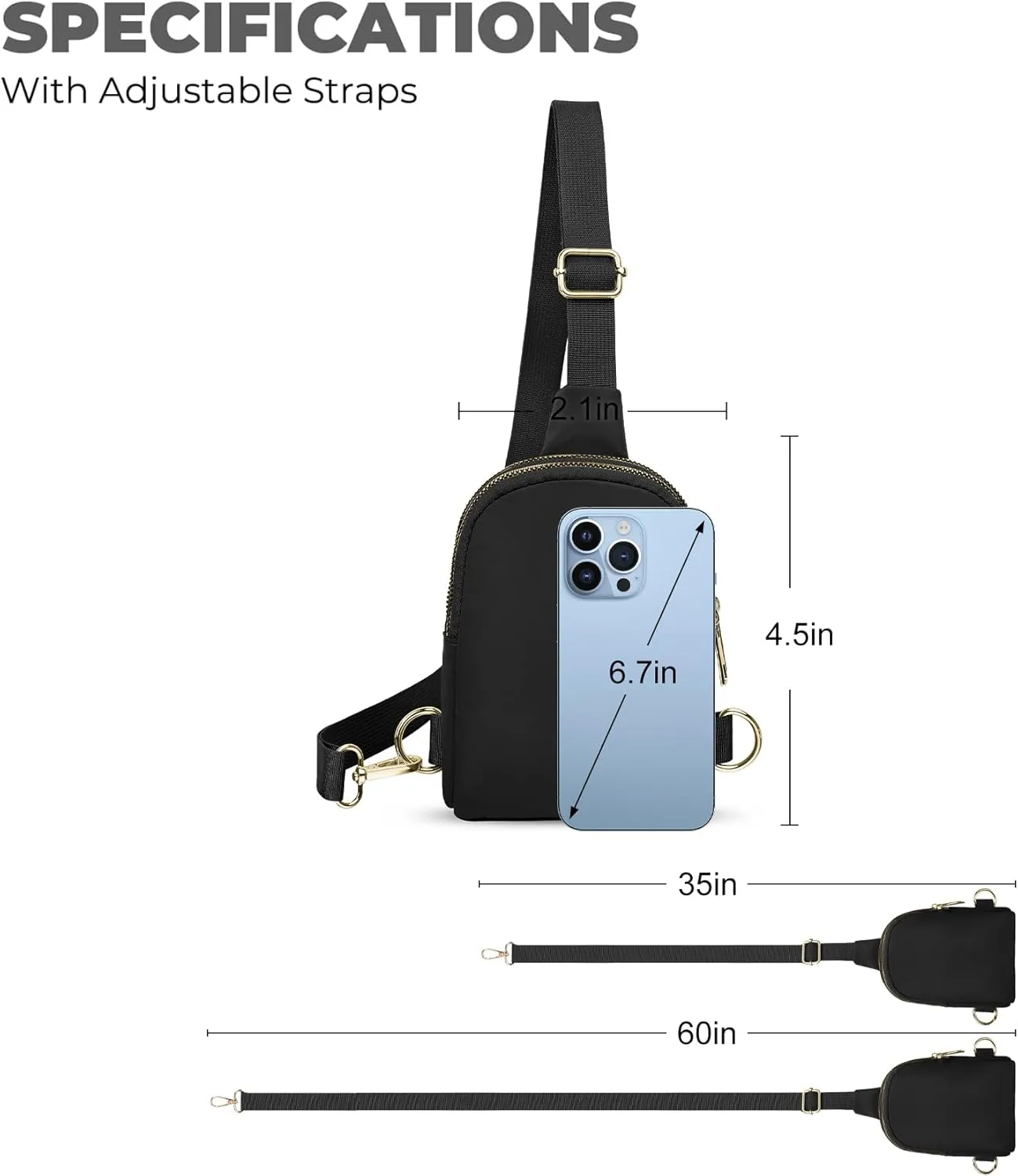 2-Zipper Crossbody Sling BagSling Chest Bag with Ajustable Strap Gift for Men and Women