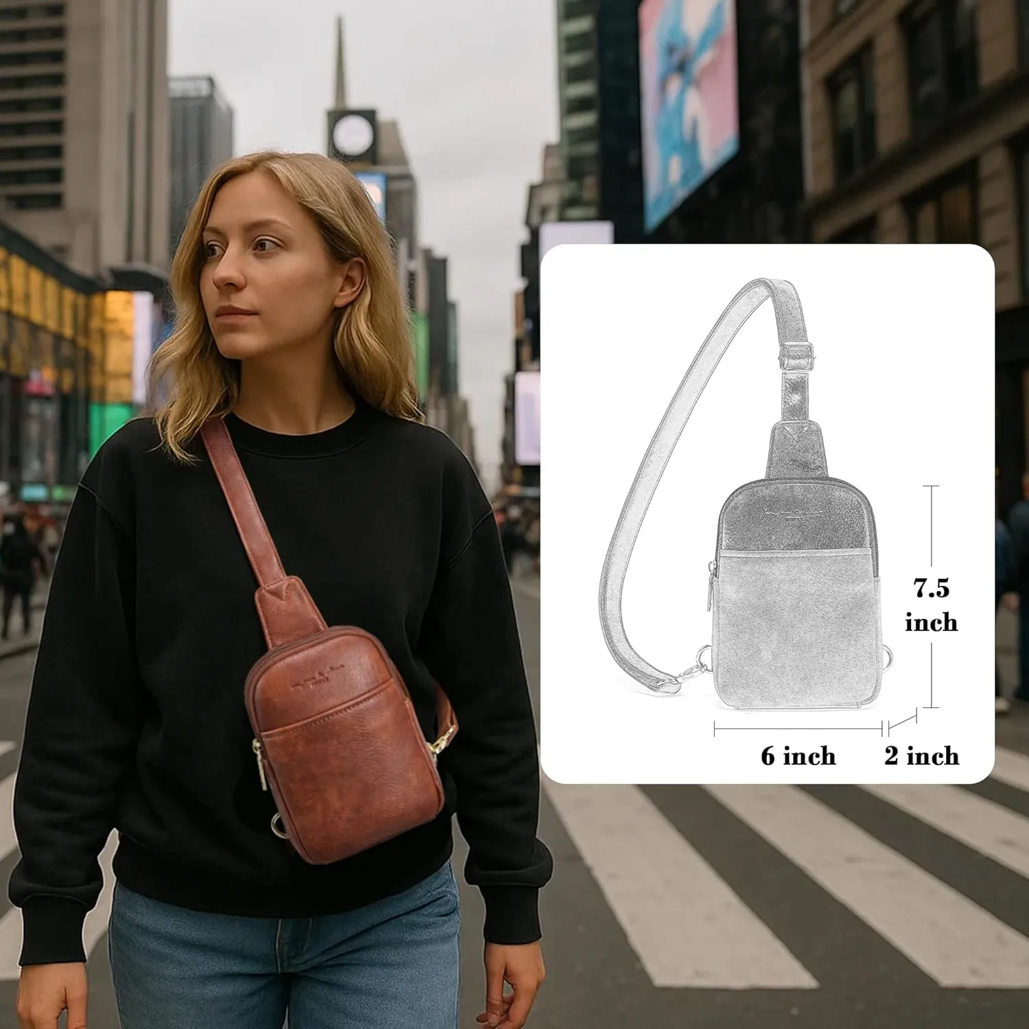 AOCINA INICAT Small Sling Bag Crossbody Vegan Leather Fanny Packs for Women Fashionable Chest Bag for Travel