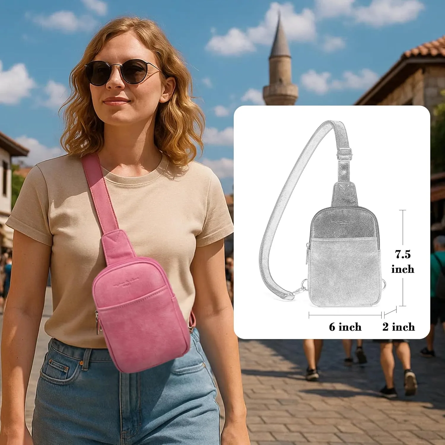 AOCINA INICAT Small Sling Bag Crossbody Vegan Leather Fanny Packs for Women Fashionable Chest Bag for Travel