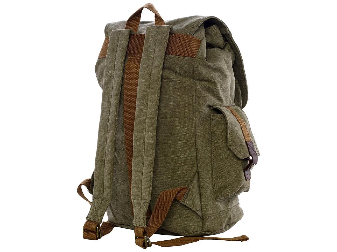 Army Green Canvas Hiking School Heavy Duty Rucksack Backpack with Many Pockets