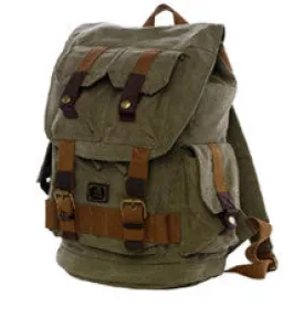 Army Green Canvas Hiking School Heavy Duty Rucksack Backpack with Many Pockets