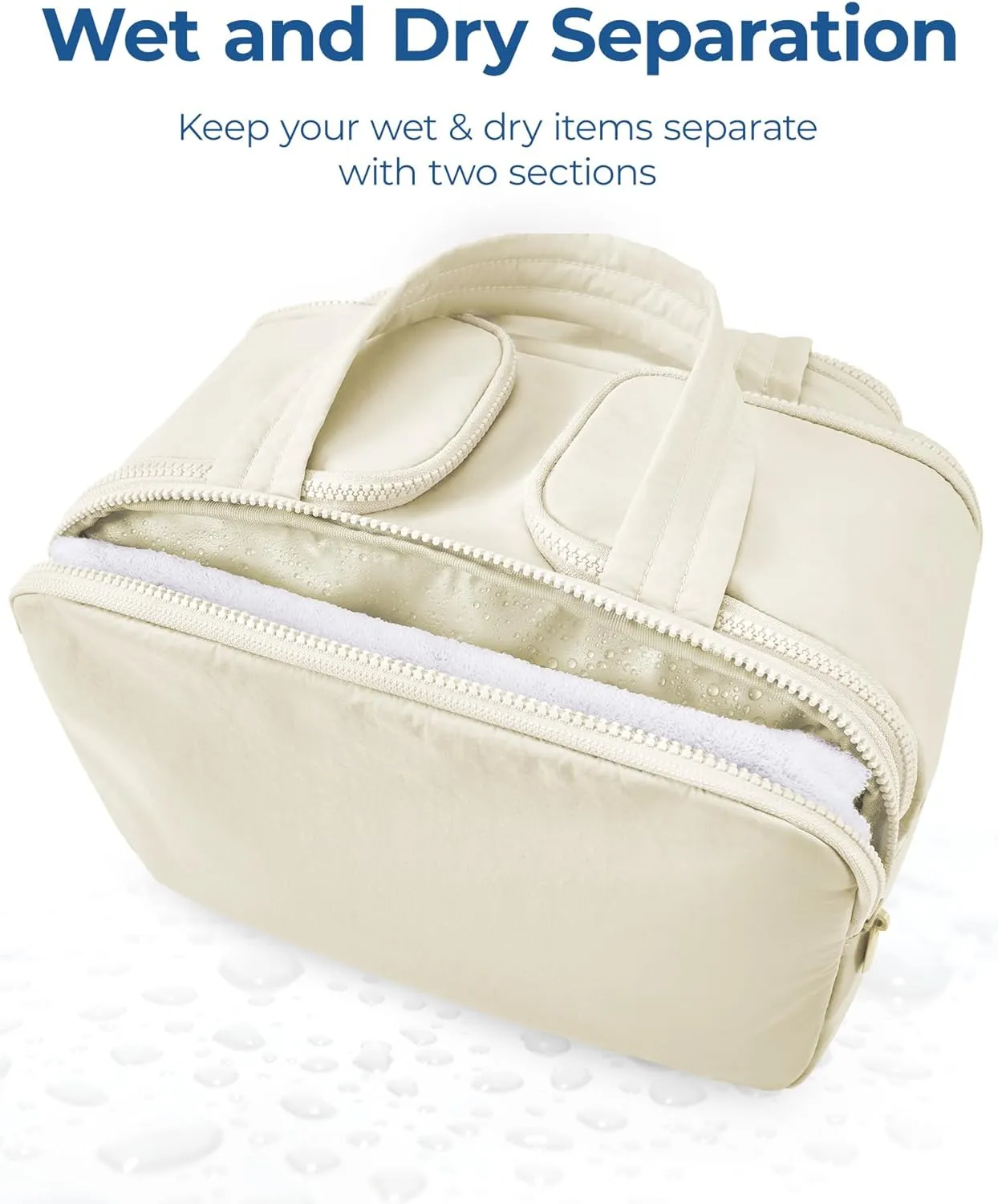 BAGSMART Travel Toiletry Bag, Lightweight Large Wide-open Travel Bag for Women, Puffy Cosmetic Makeup Bag Organizer with Handle for Accessories,Essentials, Toiletries, Beige