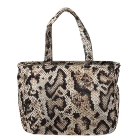 Beige/Black Python Print Fabric Tote