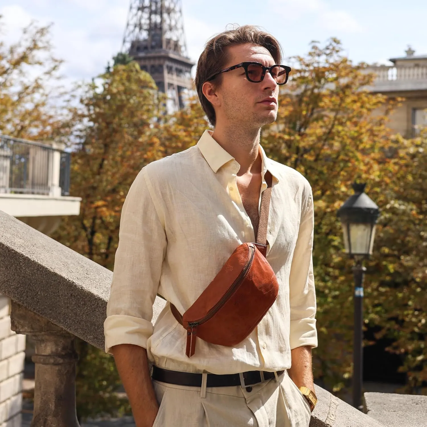 Berliner Bags Vintage Genuine Leather Fanny Pack Noah, Belt Bag, Crossbody Sling Bag for Men and Women - Brown