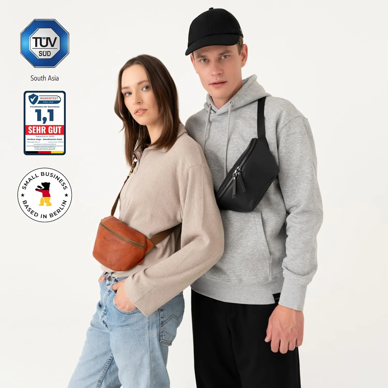 Berliner Bags Vintage Genuine Leather Fanny Pack Noah, Belt Bag, Crossbody Sling Bag for Men and Women - Brown