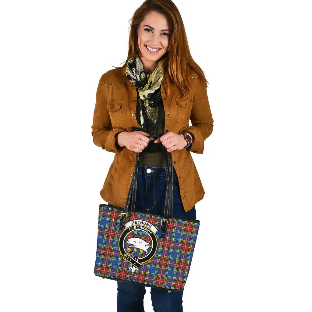 Bethune Tartan Leather Tote Bag with Family Crest