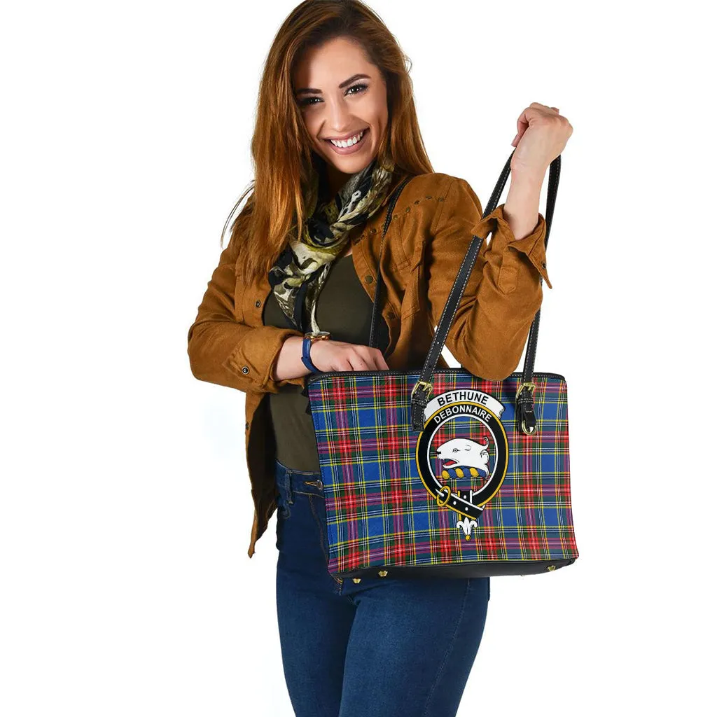 Bethune Tartan Leather Tote Bag with Family Crest