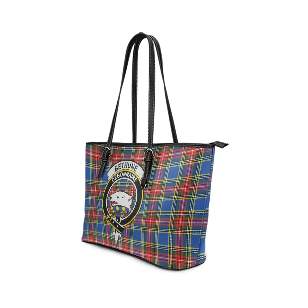 Bethune Tartan Leather Tote Bag with Family Crest