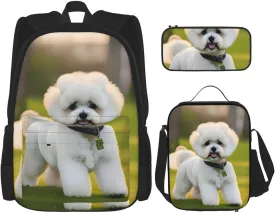 Bichon Frise Dog On The Grass Print Pencil Case Lightweight Casual Fashion Backpack Lunch Bag Large Capacity Travel Bag Bichon Frise Dog On The Grass Print Pencil Case Lightweight Casual Fashion Backpack Lunch Bag Large Capacity Travel Bag