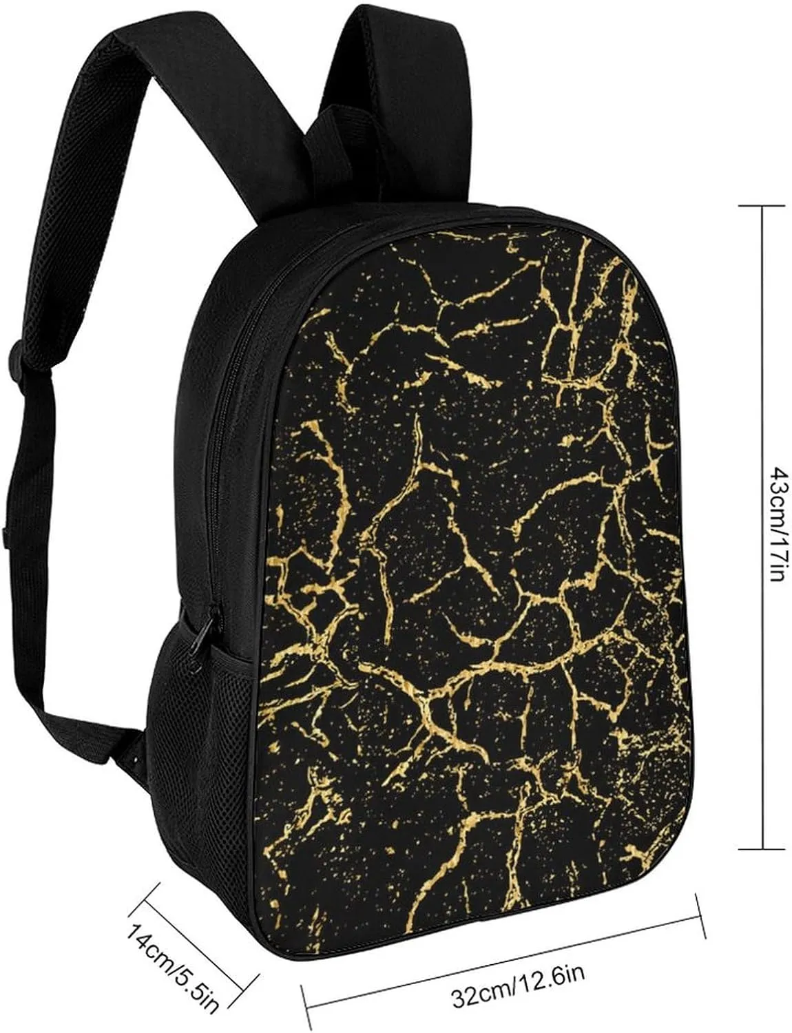 Black And Gold Marble Texture Lightweight And Large Capacity Casual Backpack Unisex
