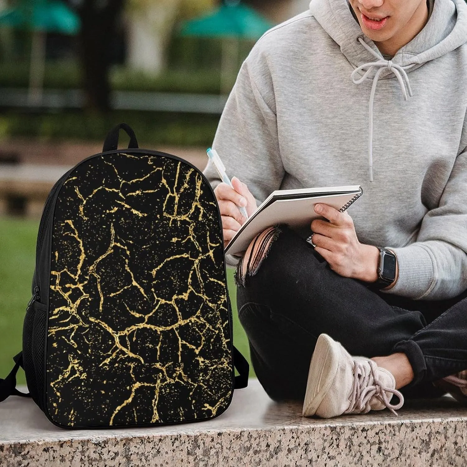 Black And Gold Marble Texture Lightweight And Large Capacity Casual Backpack Unisex