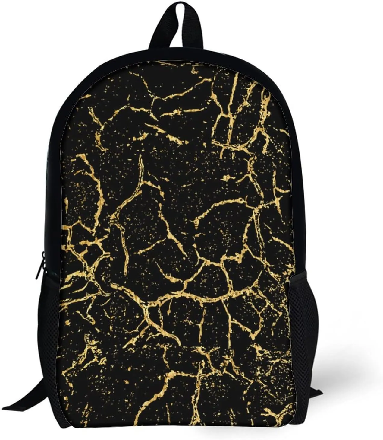 Black And Gold Marble Texture Lightweight And Large Capacity Casual Backpack Unisex