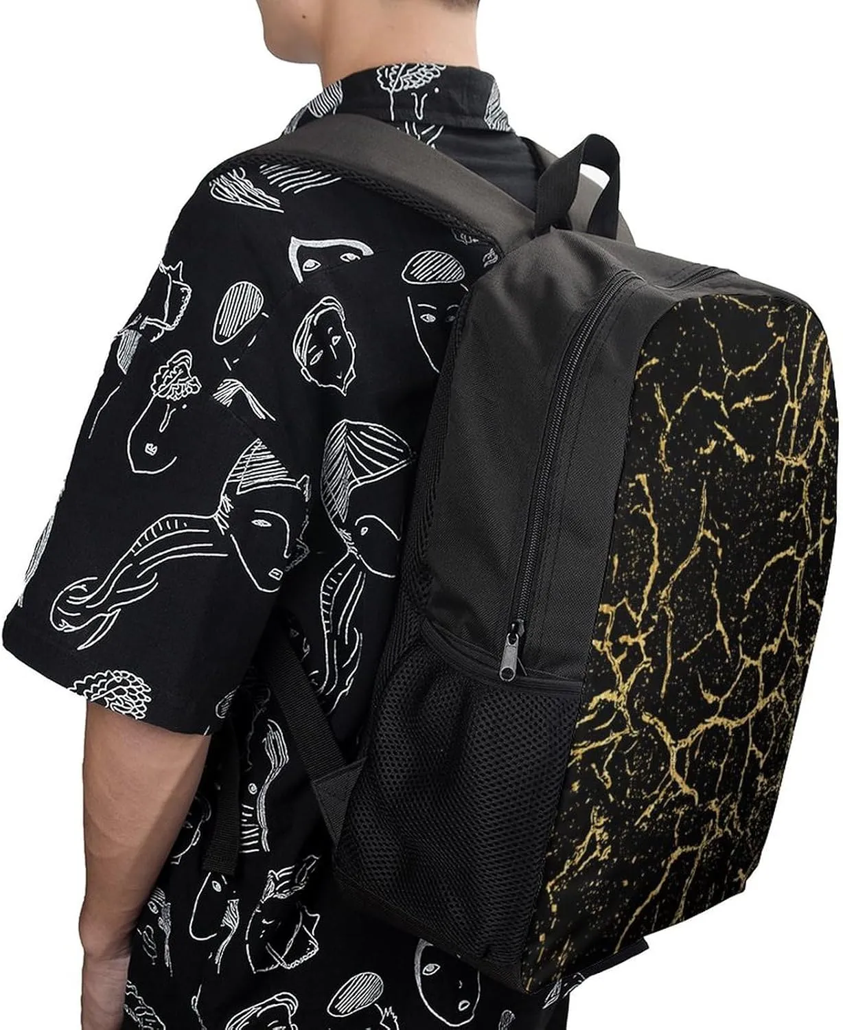 Black And Gold Marble Texture Lightweight And Large Capacity Casual Backpack Unisex