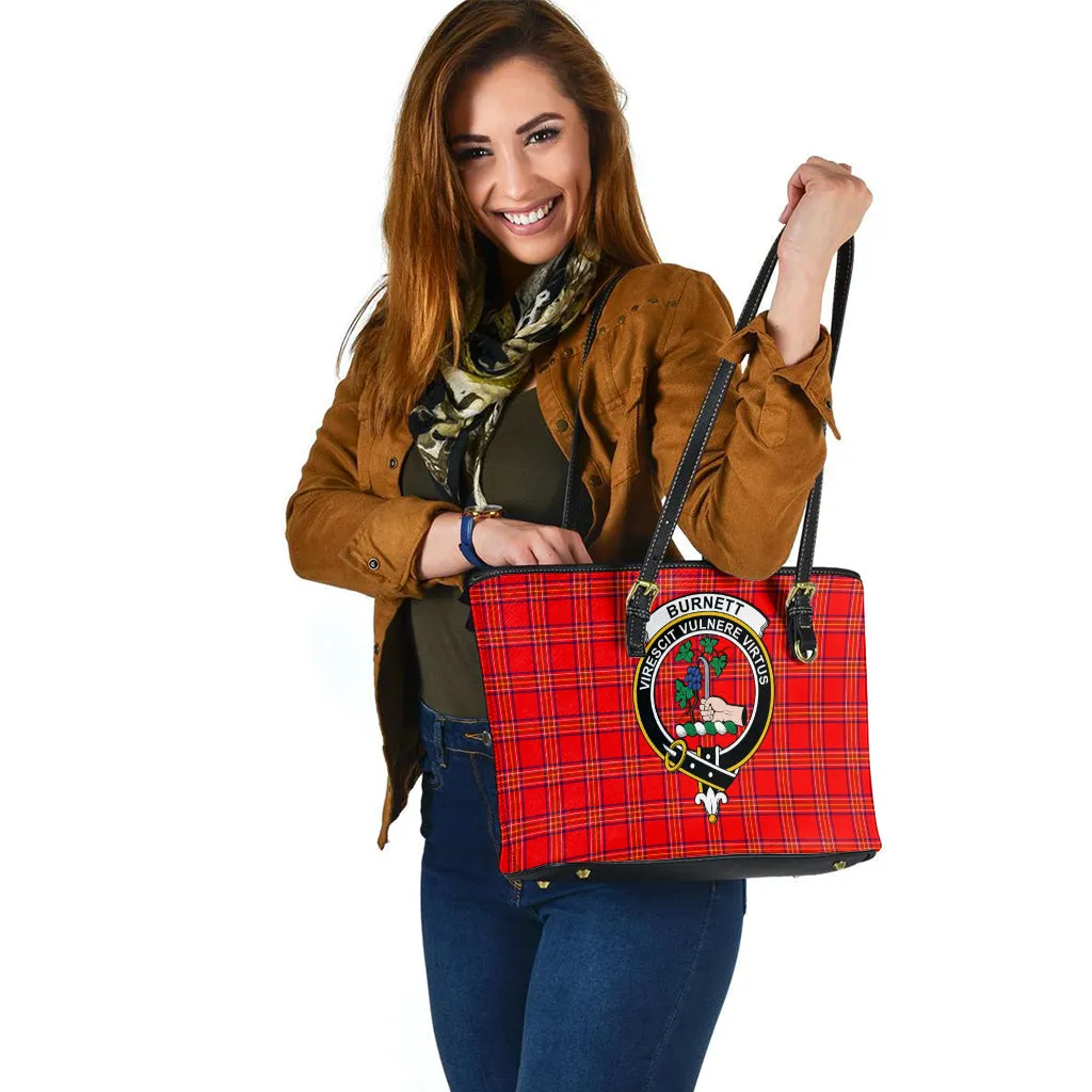 Burnett Modern Tartan Leather Tote Bag with Family Crest