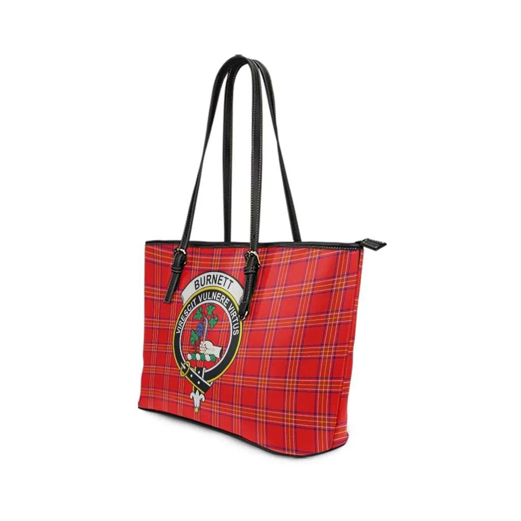 Burnett Modern Tartan Leather Tote Bag with Family Crest