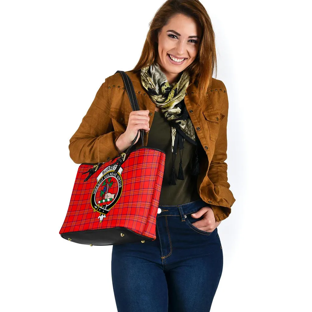 Burnett Modern Tartan Leather Tote Bag with Family Crest