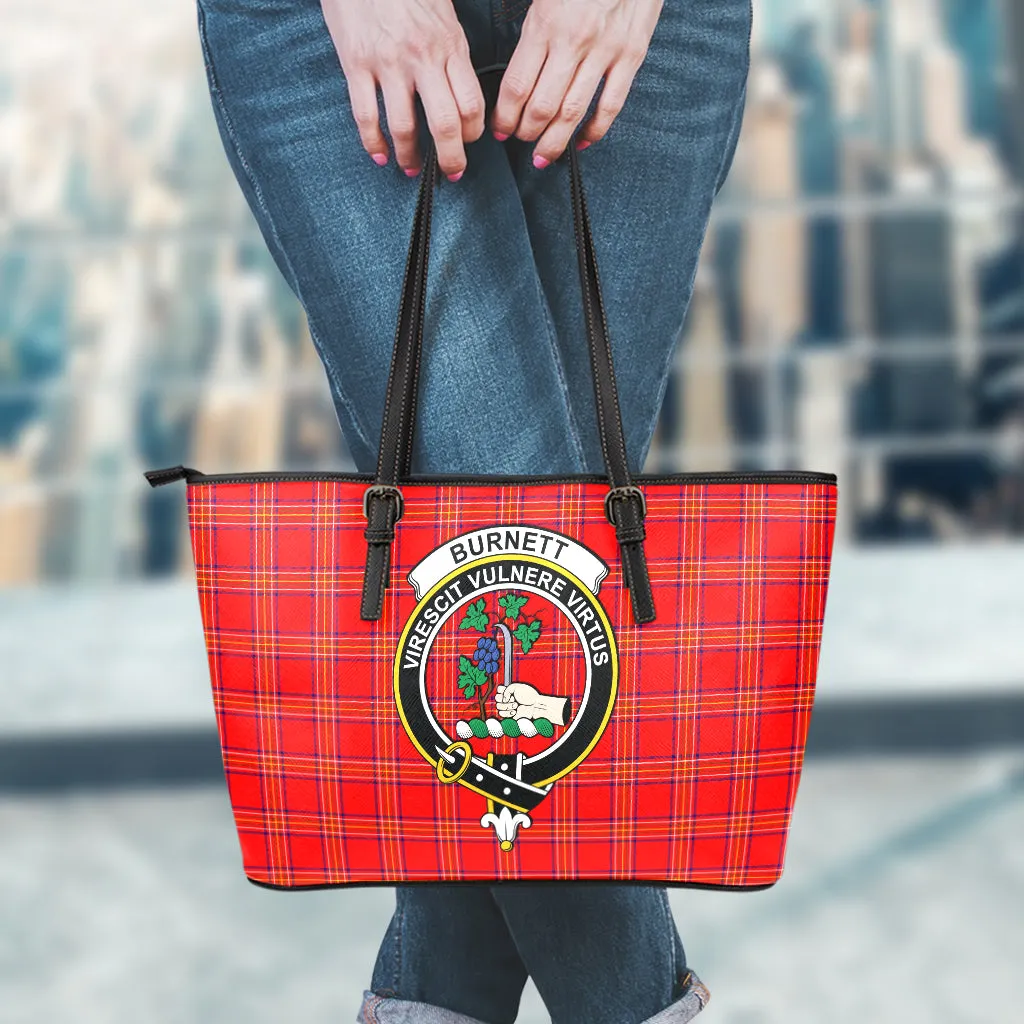 Burnett Modern Tartan Leather Tote Bag with Family Crest