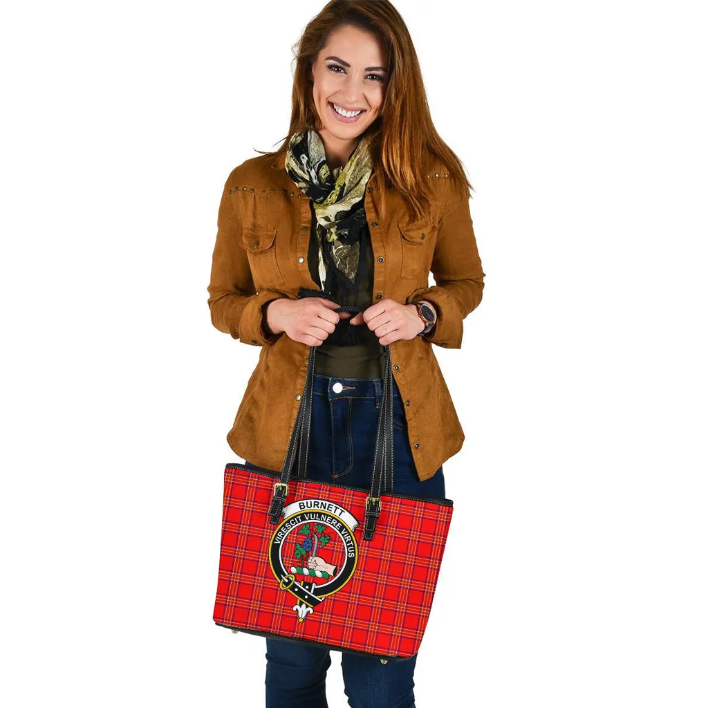 Burnett Modern Tartan Leather Tote Bag with Family Crest