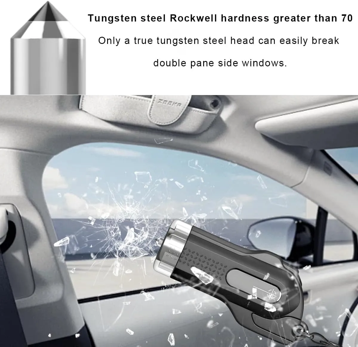 Car Window Breaker, Portable Car Safety Hammer & Seatbelt Cutter with a Stainless Steel Blade for Car Escape, Car Keychain and Breaking Glass Survival Tool for Land/Underwater (Black)