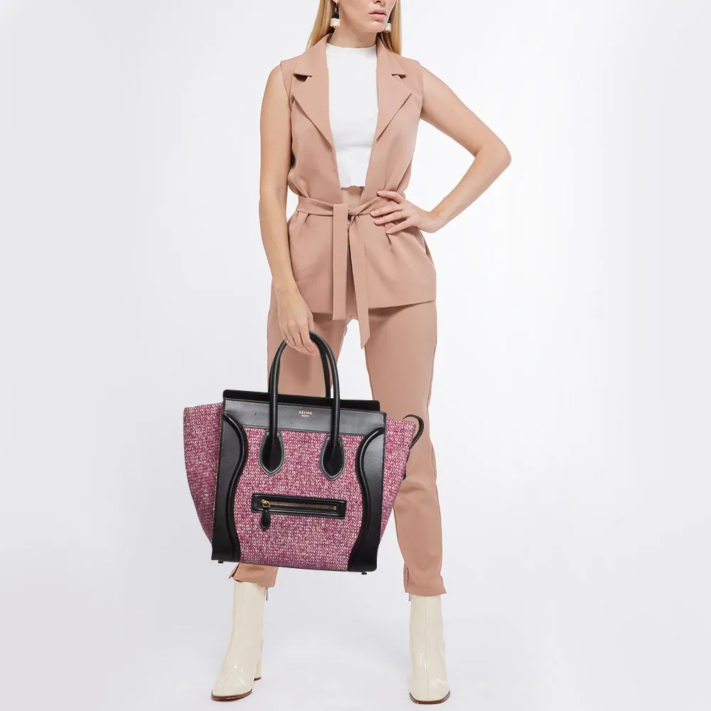 CELINE Black/Fuchsia Knit Fabric and Leather Mini Luggage Tote