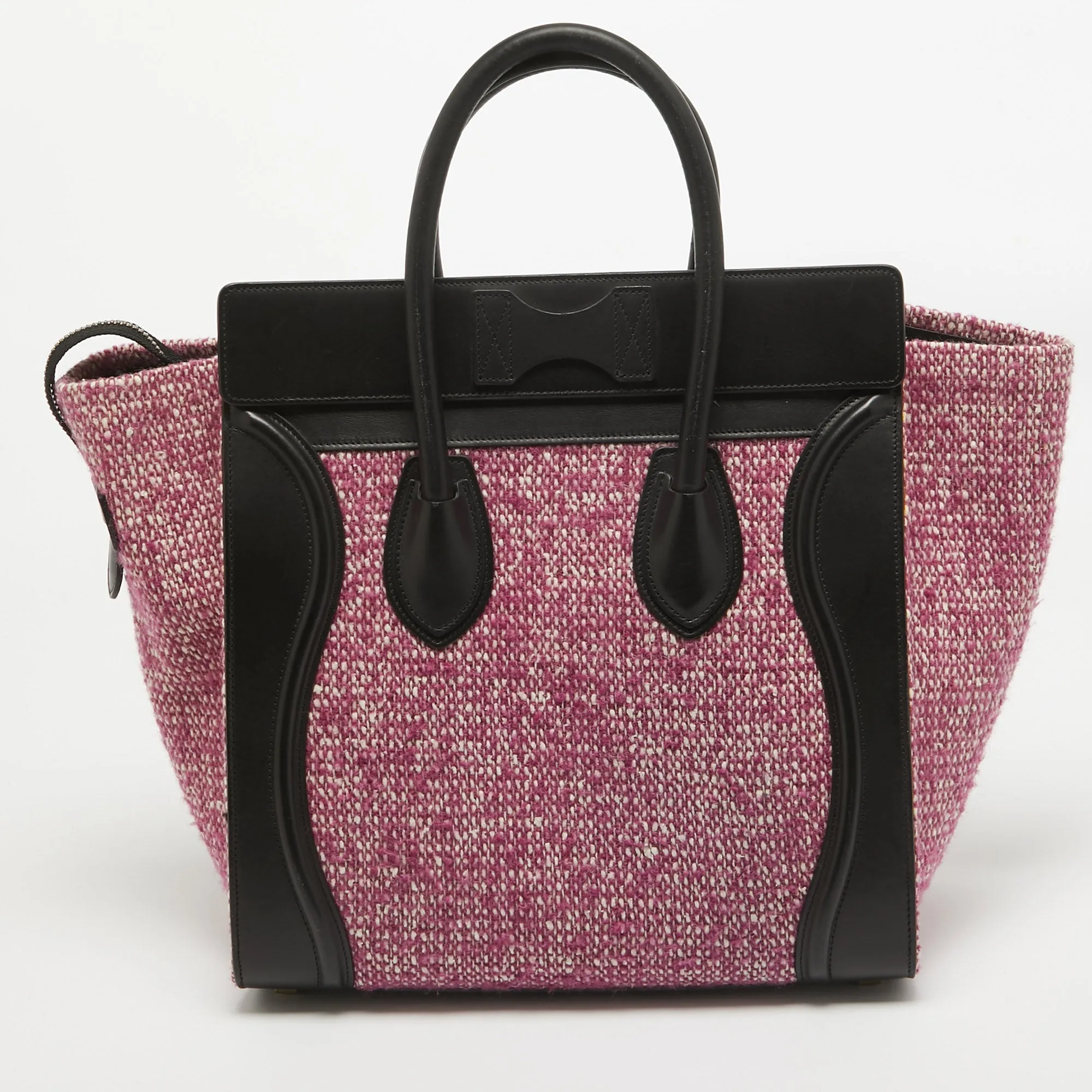 CELINE Black/Fuchsia Knit Fabric and Leather Mini Luggage Tote