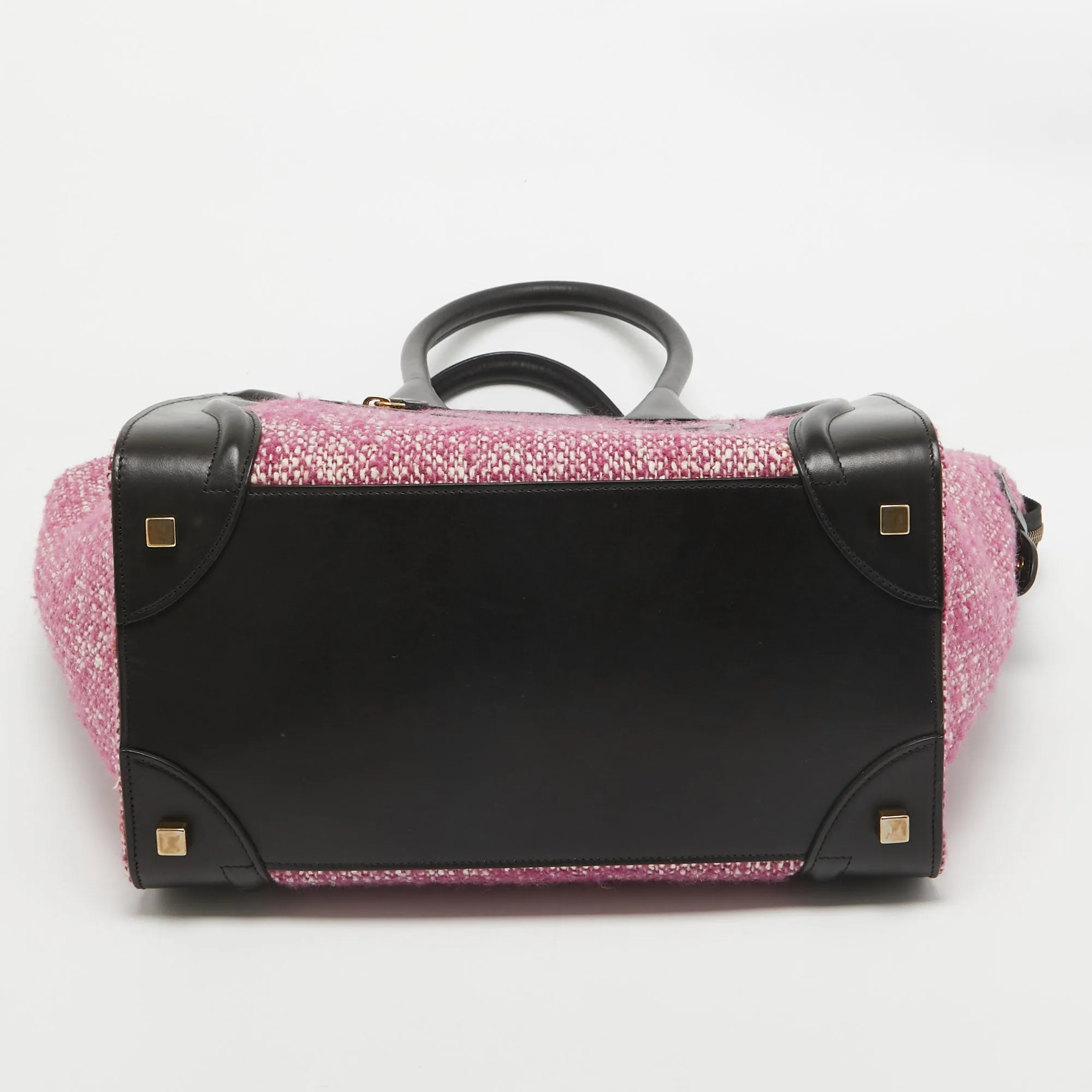 CELINE Black/Fuchsia Knit Fabric and Leather Mini Luggage Tote