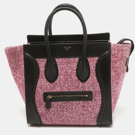 CELINE Black/Fuchsia Knit Fabric and Leather Mini Luggage Tote