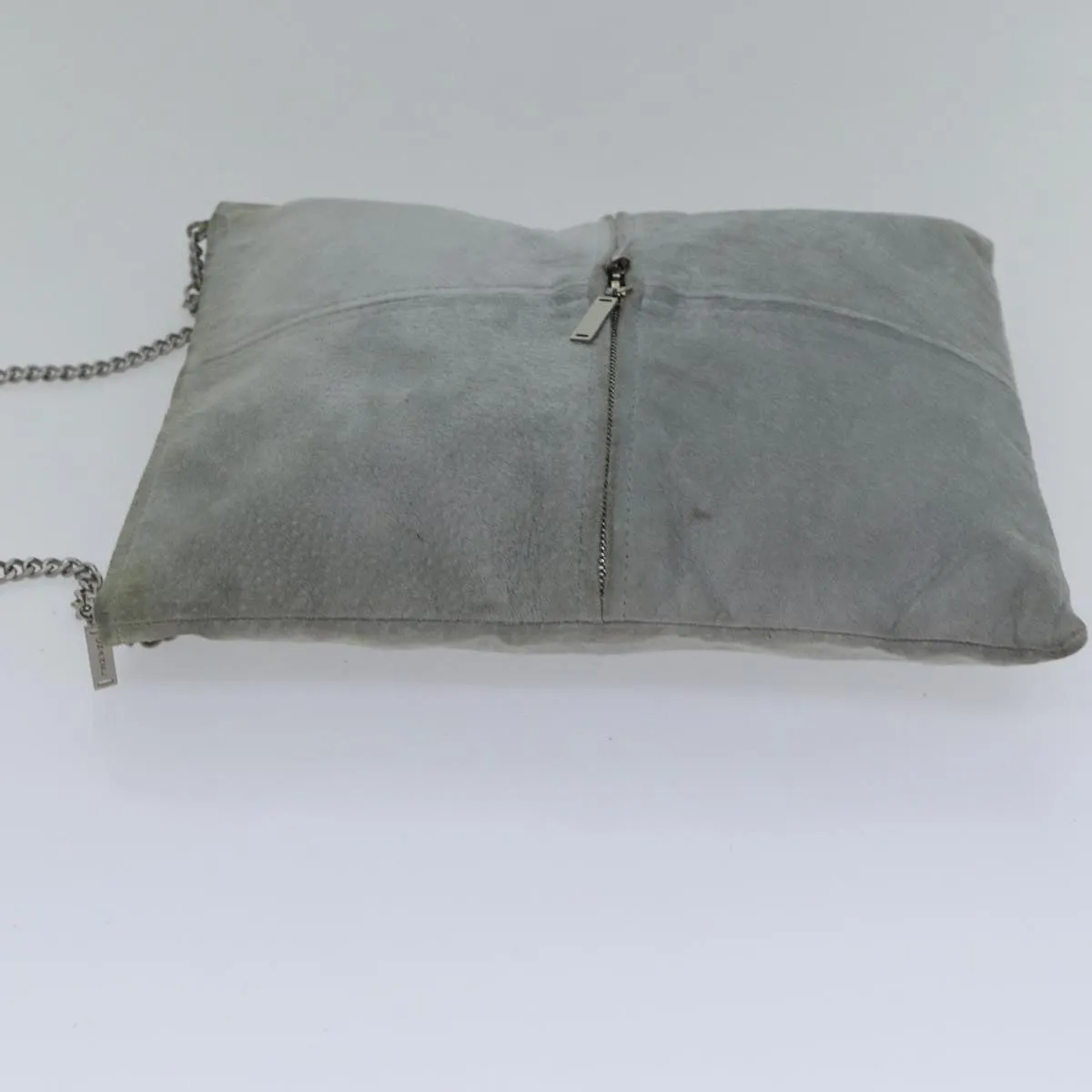 CHANEL Chain Shoulder Bag Suede Gray Silver CC Auth bs17158