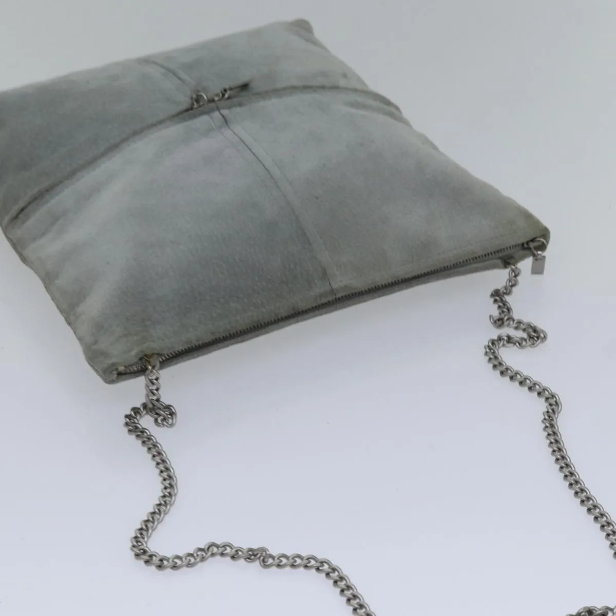 CHANEL Chain Shoulder Bag Suede Gray Silver CC Auth bs17158