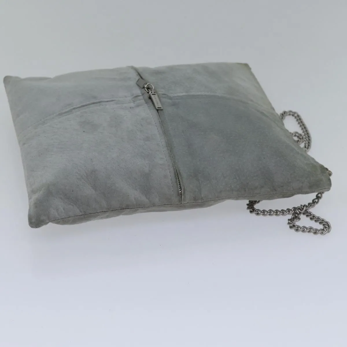CHANEL Chain Shoulder Bag Suede Gray Silver CC Auth bs17158