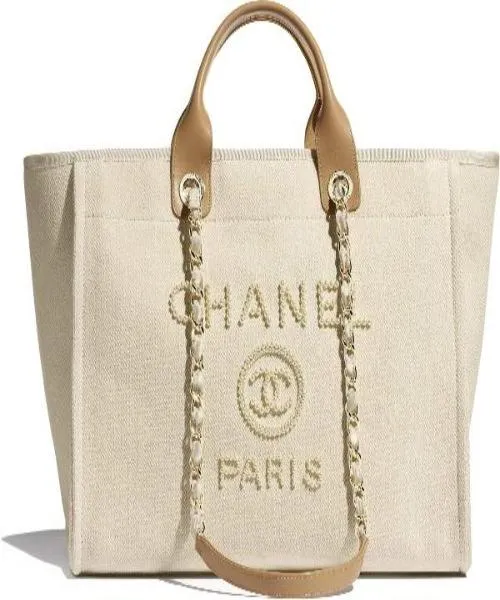 Chanel Deauville Fabric Tote Ecru & Beige
