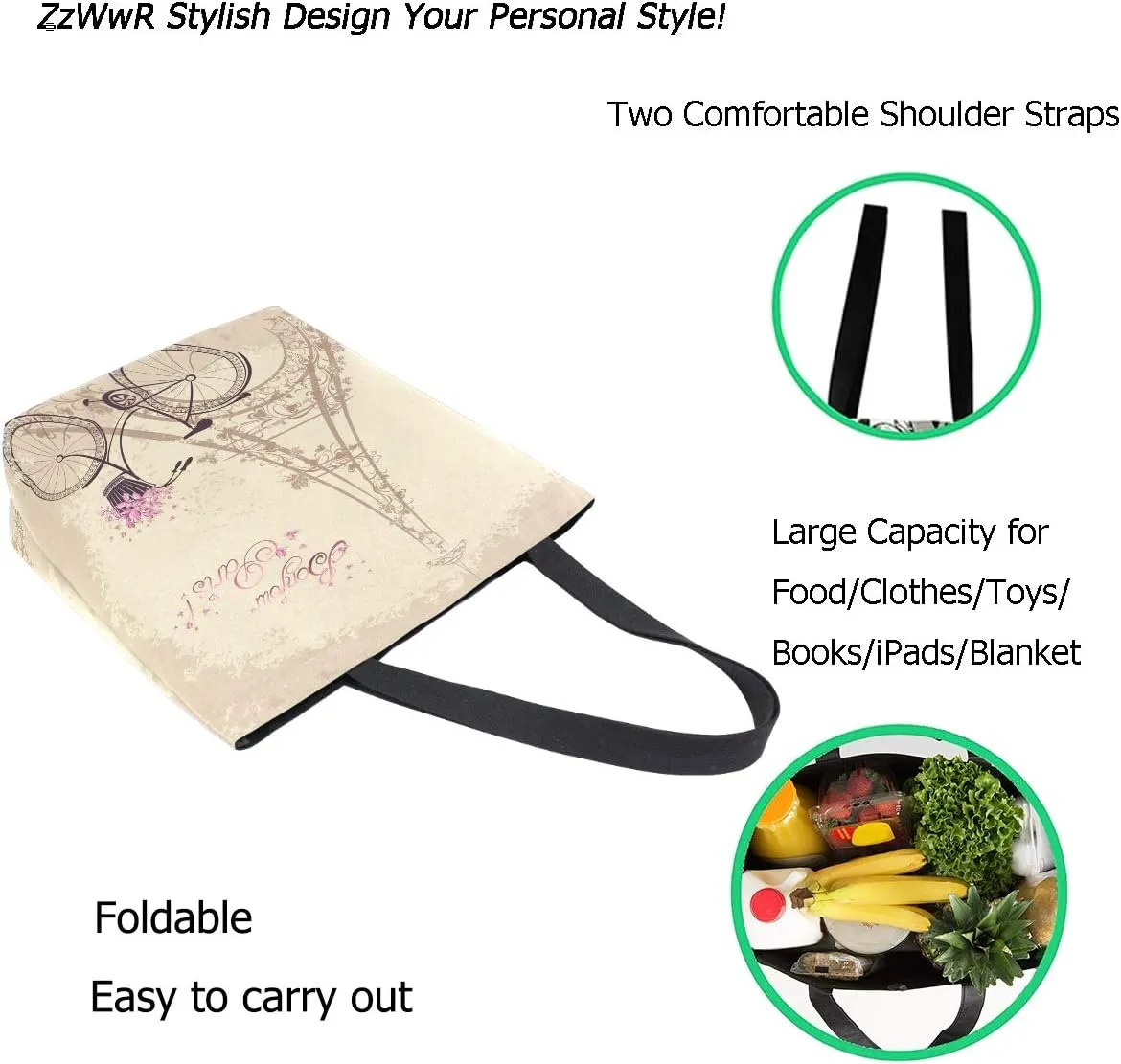 Chic Cute Fashion Style Pattern Extra Large Shoulder Tote Bag for Beach Travel Weekender Gym Grocery Shopping