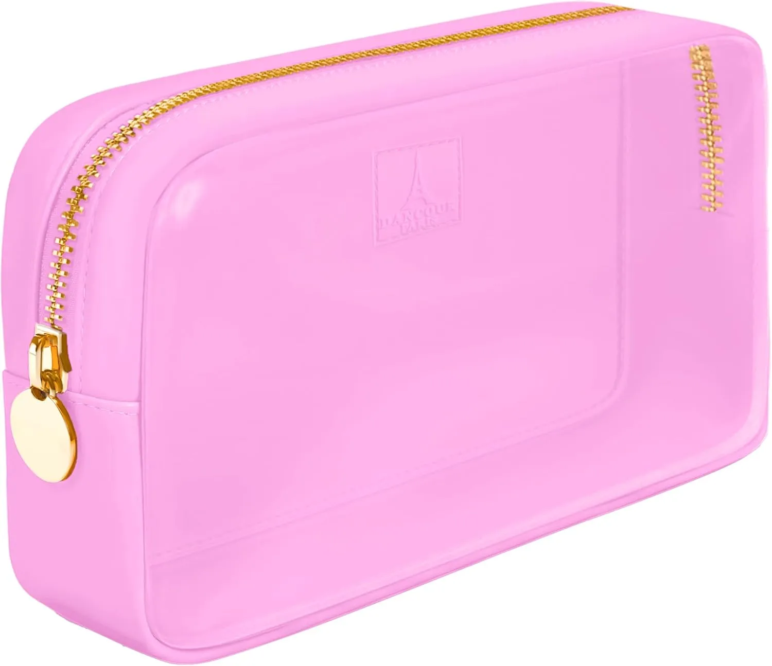 DANCOUR Small Clear Makeup Bag  Mini Cosmetic Pouch for Purse, Light Pink Travel Bag, Compact Clear Pouch for Cosmetics, Mini Purse Organizer