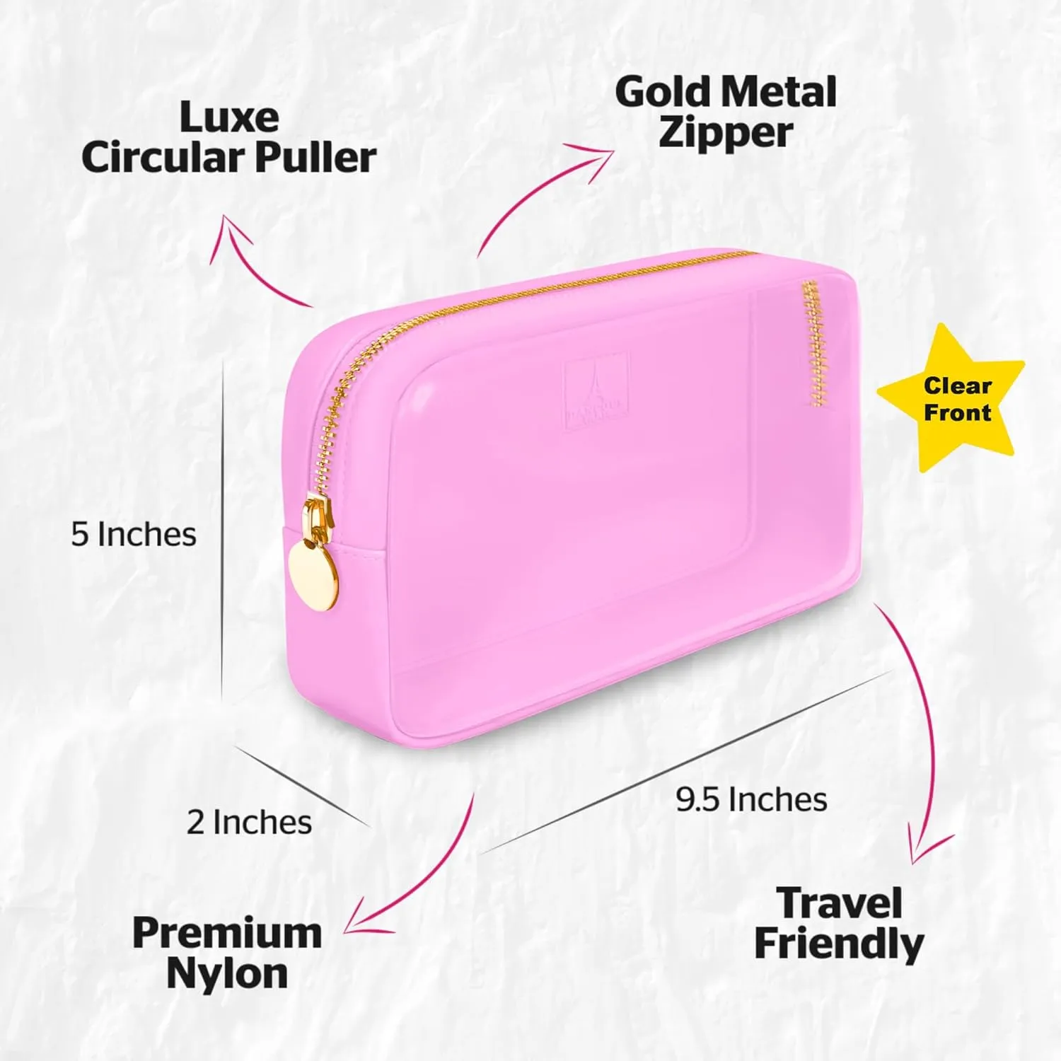 DANCOUR Small Clear Makeup Bag  Mini Cosmetic Pouch for Purse, Light Pink Travel Bag, Compact Clear Pouch for Cosmetics, Mini Purse Organizer