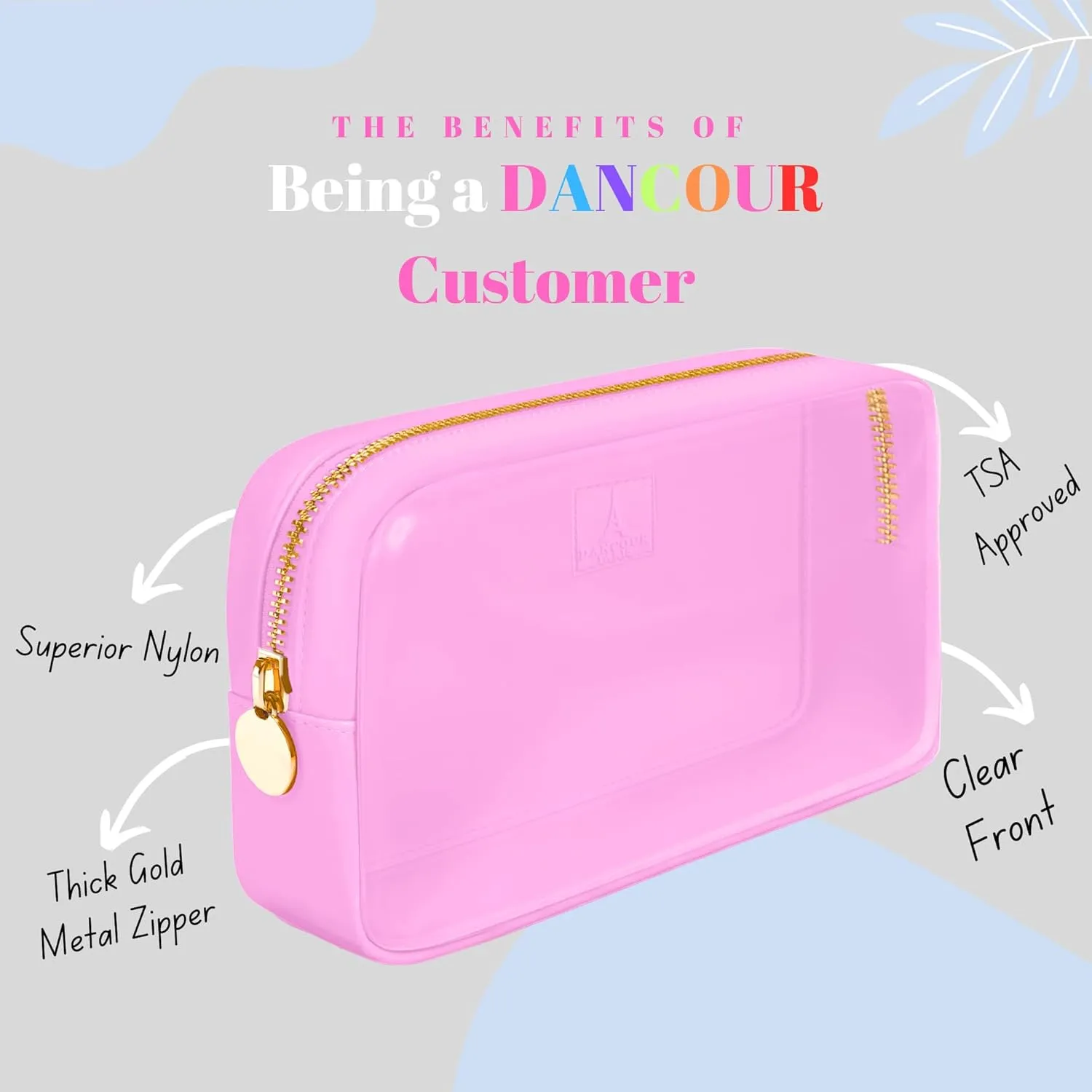 DANCOUR Small Clear Makeup Bag  Mini Cosmetic Pouch for Purse, Light Pink Travel Bag, Compact Clear Pouch for Cosmetics, Mini Purse Organizer
