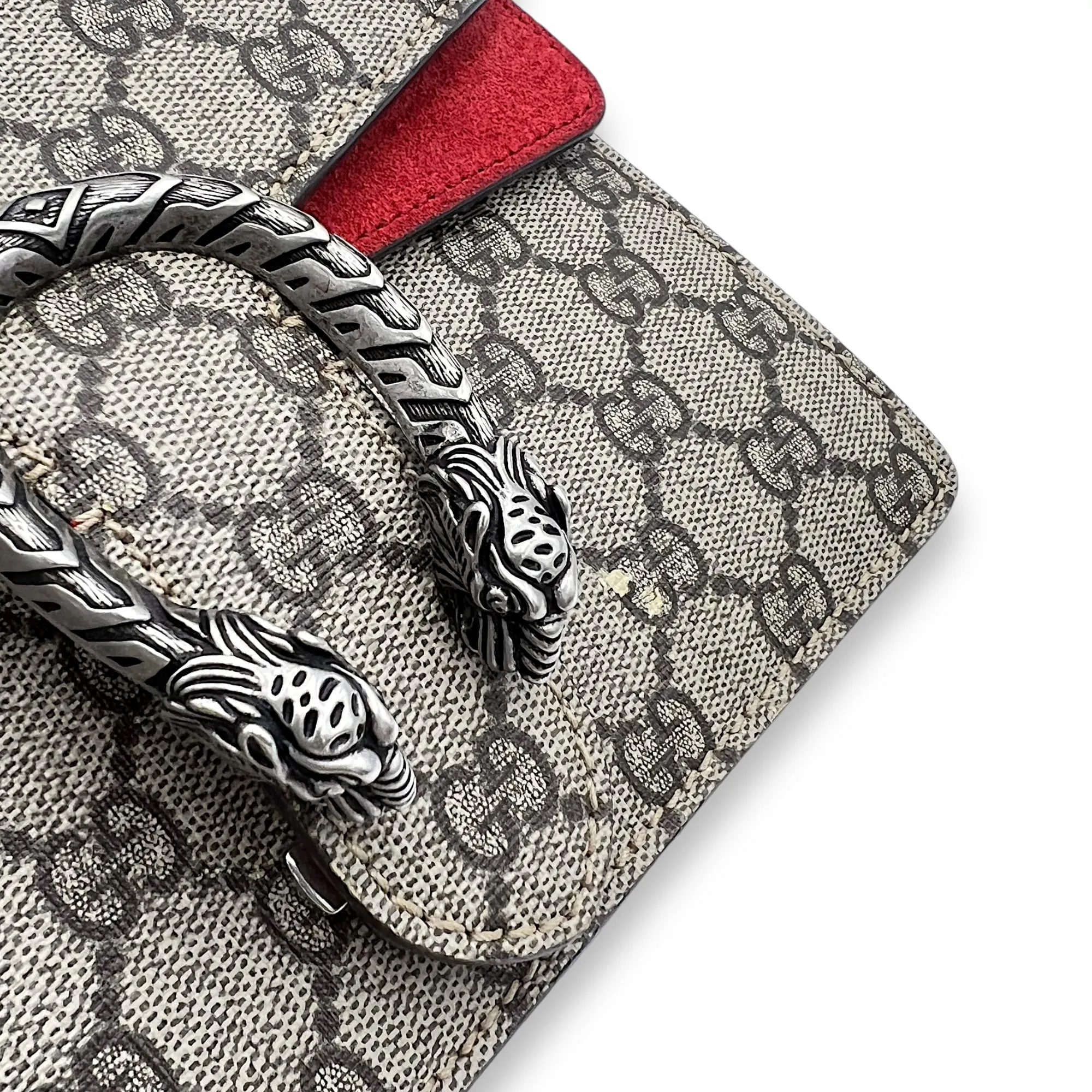 Dionysus Mini Brown Crossbody Bag in Monogram Coated Canvas, Silver hardware