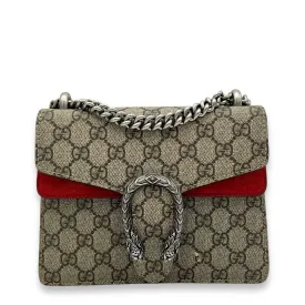 Dionysus Mini Brown Crossbody Bag in Monogram Coated Canvas, Silver hardware