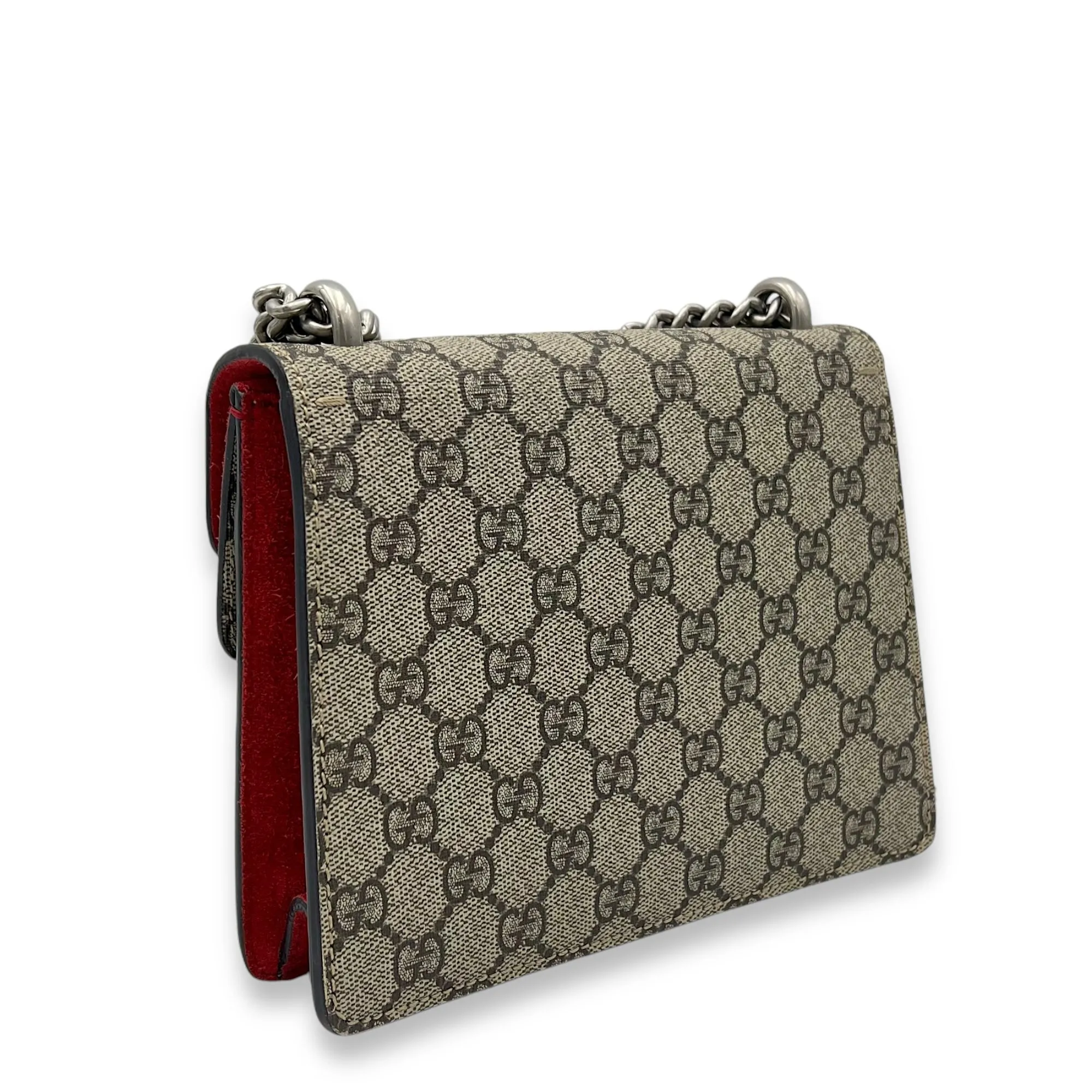 Dionysus Mini Brown Crossbody Bag in Monogram Coated Canvas, Silver hardware