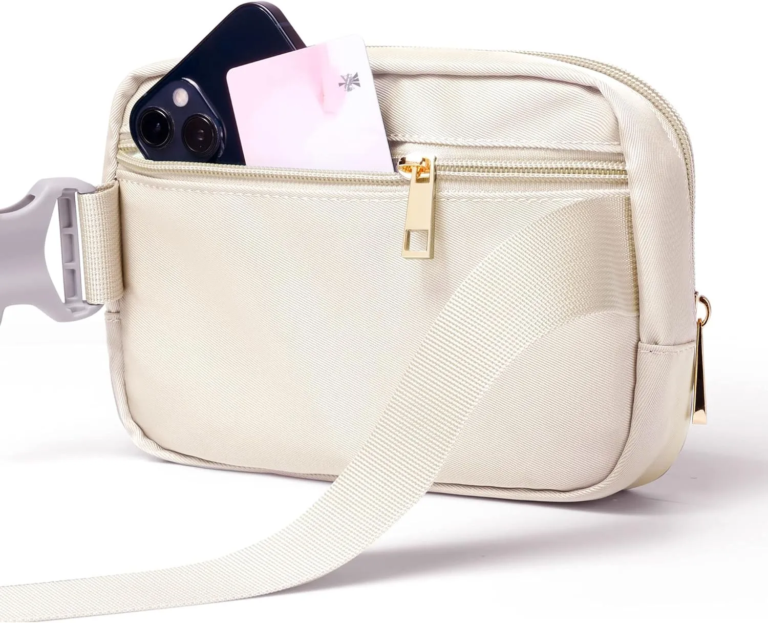 Fanny Packs for Women Men Crossbody, Small Belt Bag with Adjustable Strap, Waterproof Mini Waist Pack for Outdoor Running Hiking Walking Travel Sport (Beige)