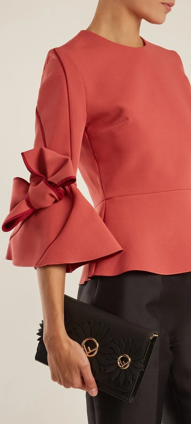 Flower and Logo-Embellished Leather Clutch