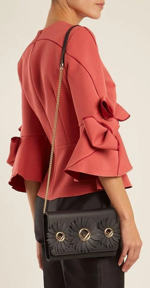 Flower and Logo-Embellished Leather Clutch