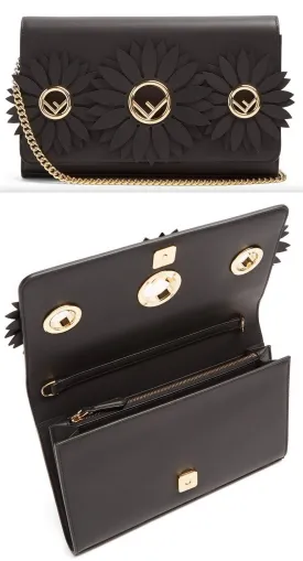 Flower and Logo-Embellished Leather Clutch