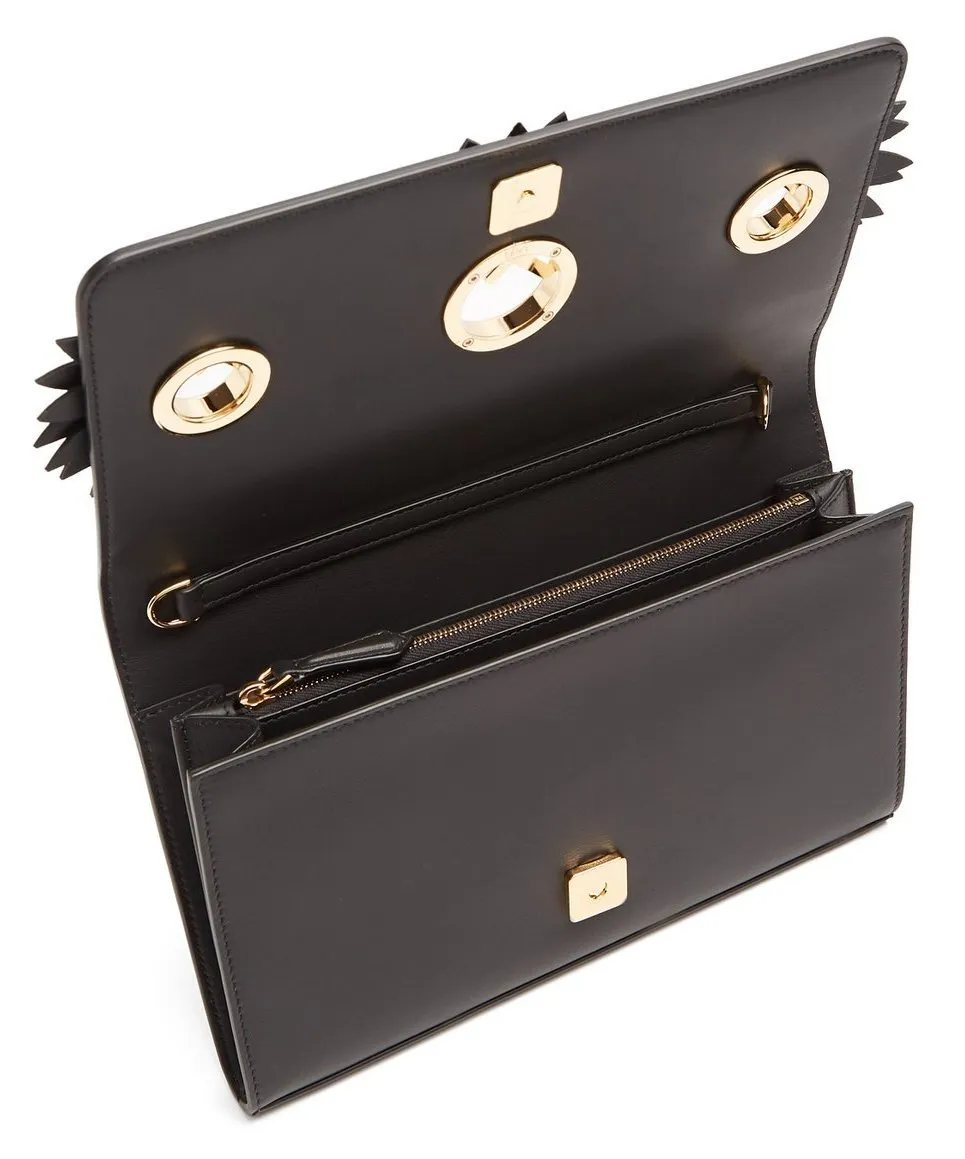Flower and Logo-Embellished Leather Clutch