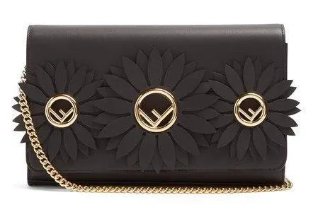Flower and Logo-Embellished Leather Clutch